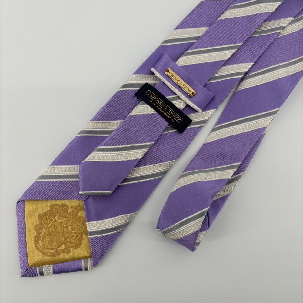 Donald J. Trump Necktie Mens OS Purple Striped Silk Signature Collection